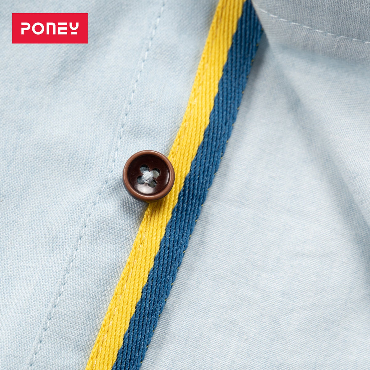 Casual denim shirt, embroidered spread collar, tie-up long sleeves. blue/yellow lining and a side pocket is given for convenience