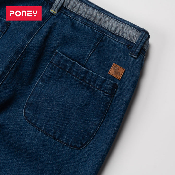 Denim boys joggers, adjustable button on waist band, draw strings included. Logo tag attached at the back. 