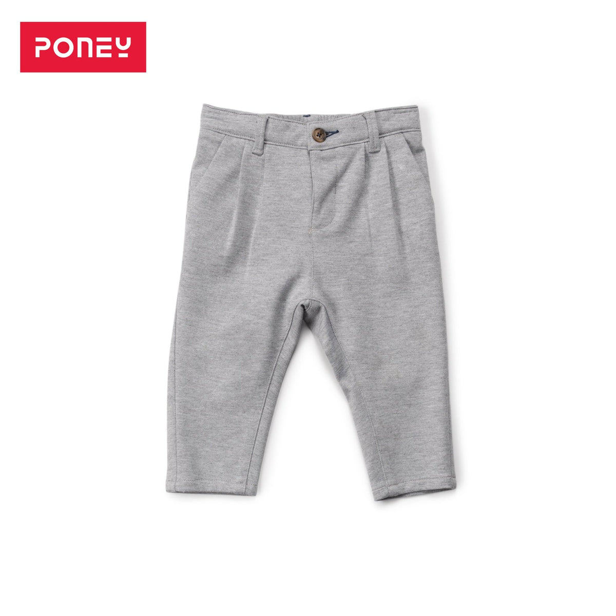 Button adjusted melange trousers, back pockets, front button and zipper fastening. 