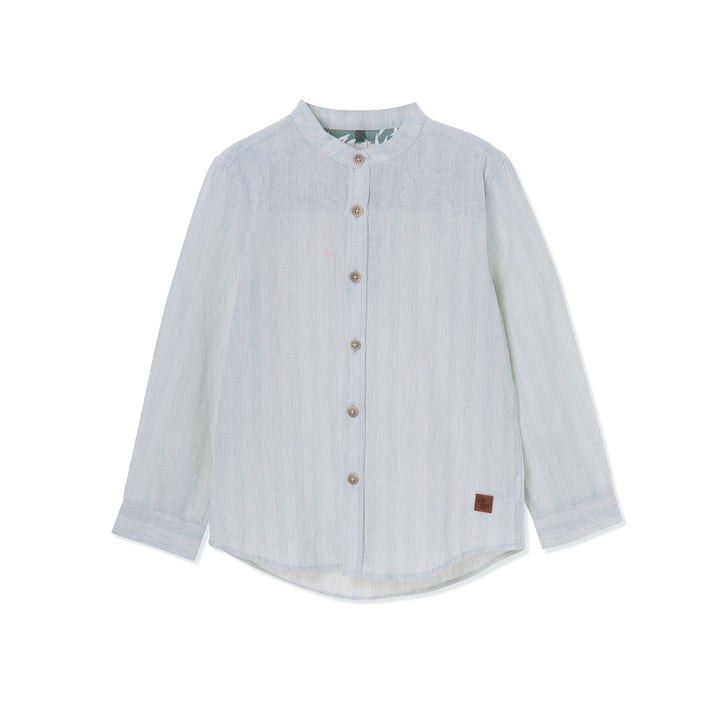 Full sleeve, grandad shirt, front fastening, buttoned cuffs with a logo tag. Suited for all occasions. 
