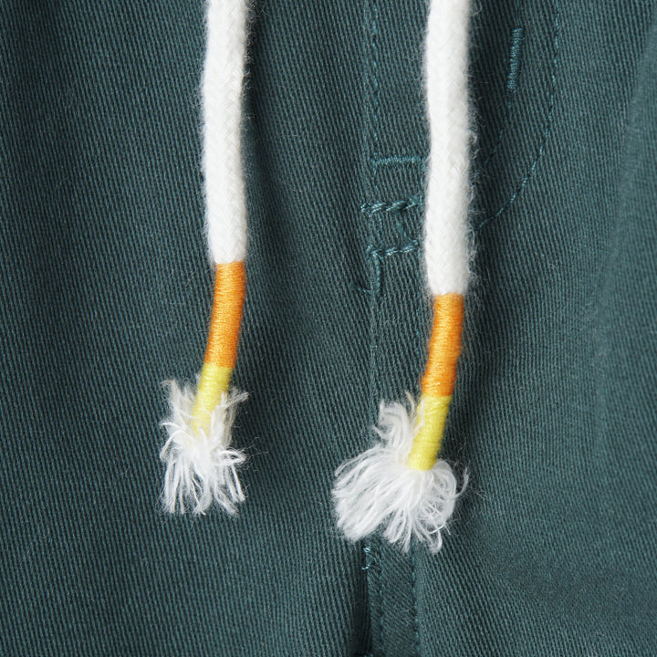 Green Shorts, Floral Side Stripes, Tacked functional fancy drawstrings, Poney Logo, One Pocket at the back.  