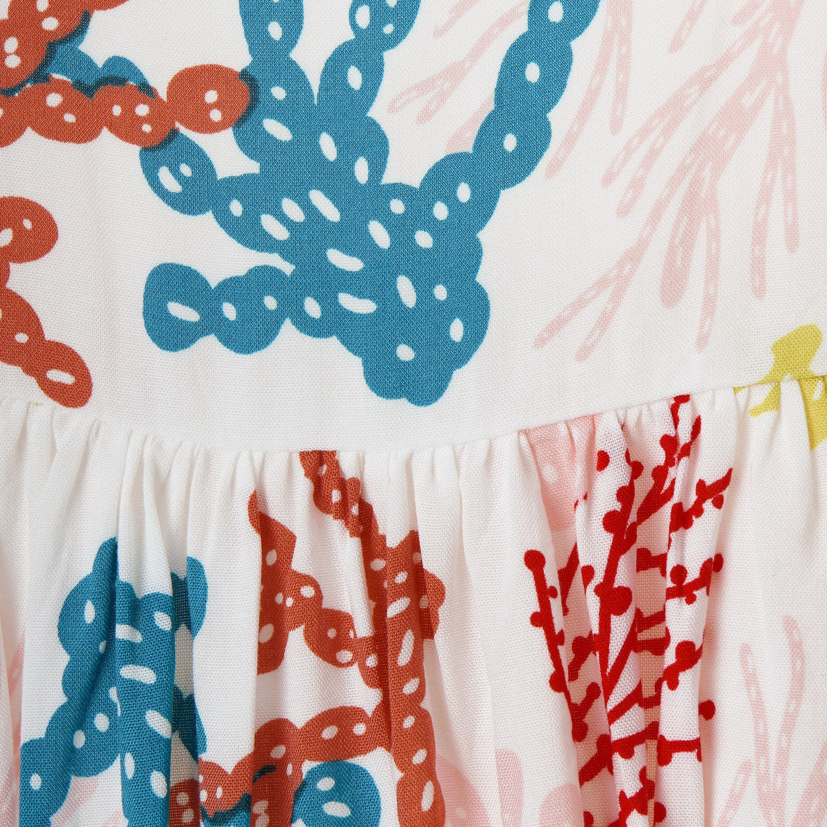 Multicolor, Coral printed dress, wide airy short sleeves.