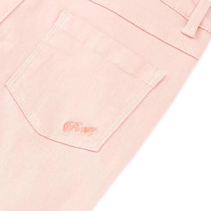 Pastel light and dark pink chinos, zipper/button fastening, pockets at the front and back, embroidered poney logo. Waist adjustment button also included. 