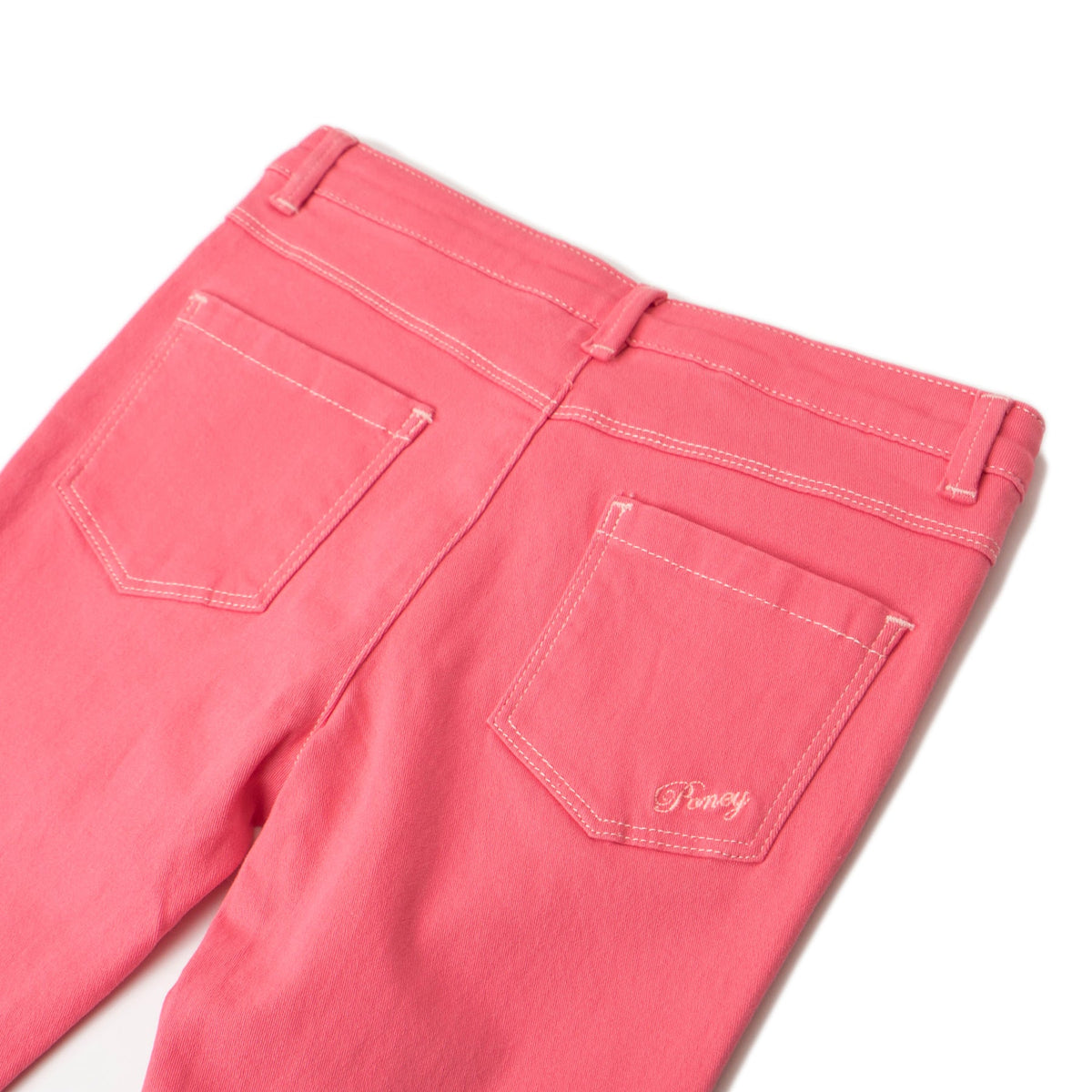 Pastel light and dark pink chinos, zipper/button fastening, pockets at the front and back, embroidered poney logo. Waist adjustment button also included. 
