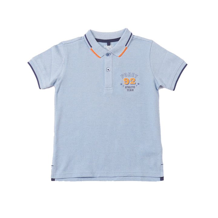 Light Blue, Polo, Cotton, Short Sleeve, Rib-Knit Collar, Longer Hem, Printed Logo.