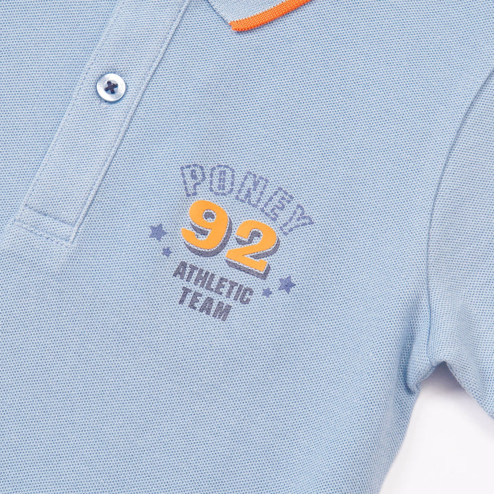 Light Blue, Polo, Cotton, Short Sleeve, Rib-Knit Collar, Longer Hem, Printed Logo.