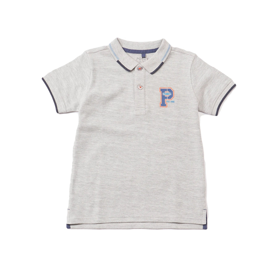 Melange Polo, Rib-Knit Collar, Short Sleeve, Front Button