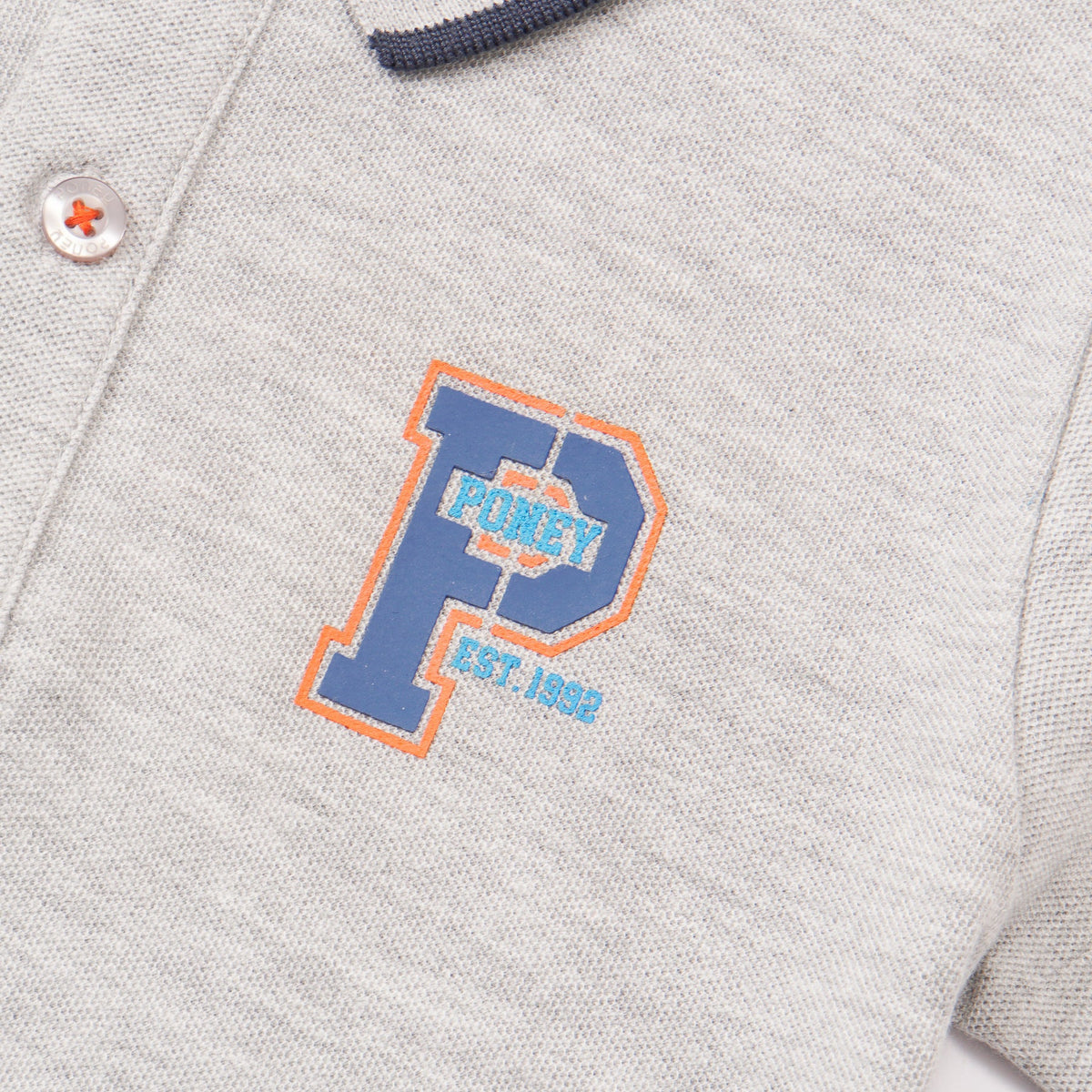Melange Polo, Rib-Knit Collar, Short Sleeve, Front Button. 