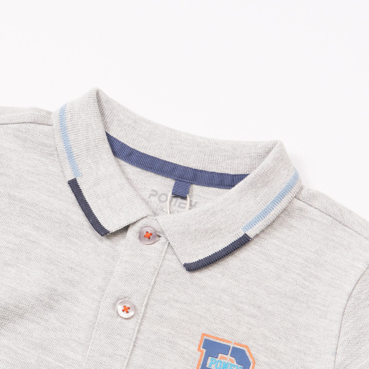 Melange Polo, Rib-Knit Collar, Short Sleeve, Front Button.  