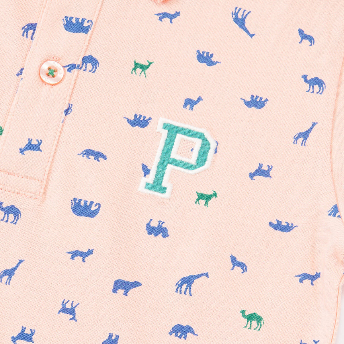 Soft Cotton, Pink Polo, Animal Design, Rib-Knit Collar, Longer Hem, Front Button. 