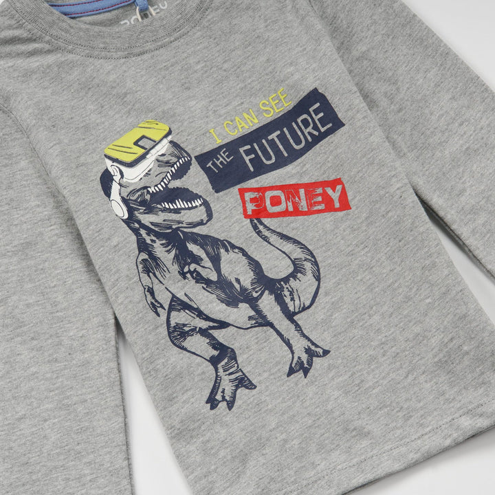 Long Sleeve, Grey Melange Top, Shoulder strap buttons , Cute TRex with Funny Caption.  Edit alt text