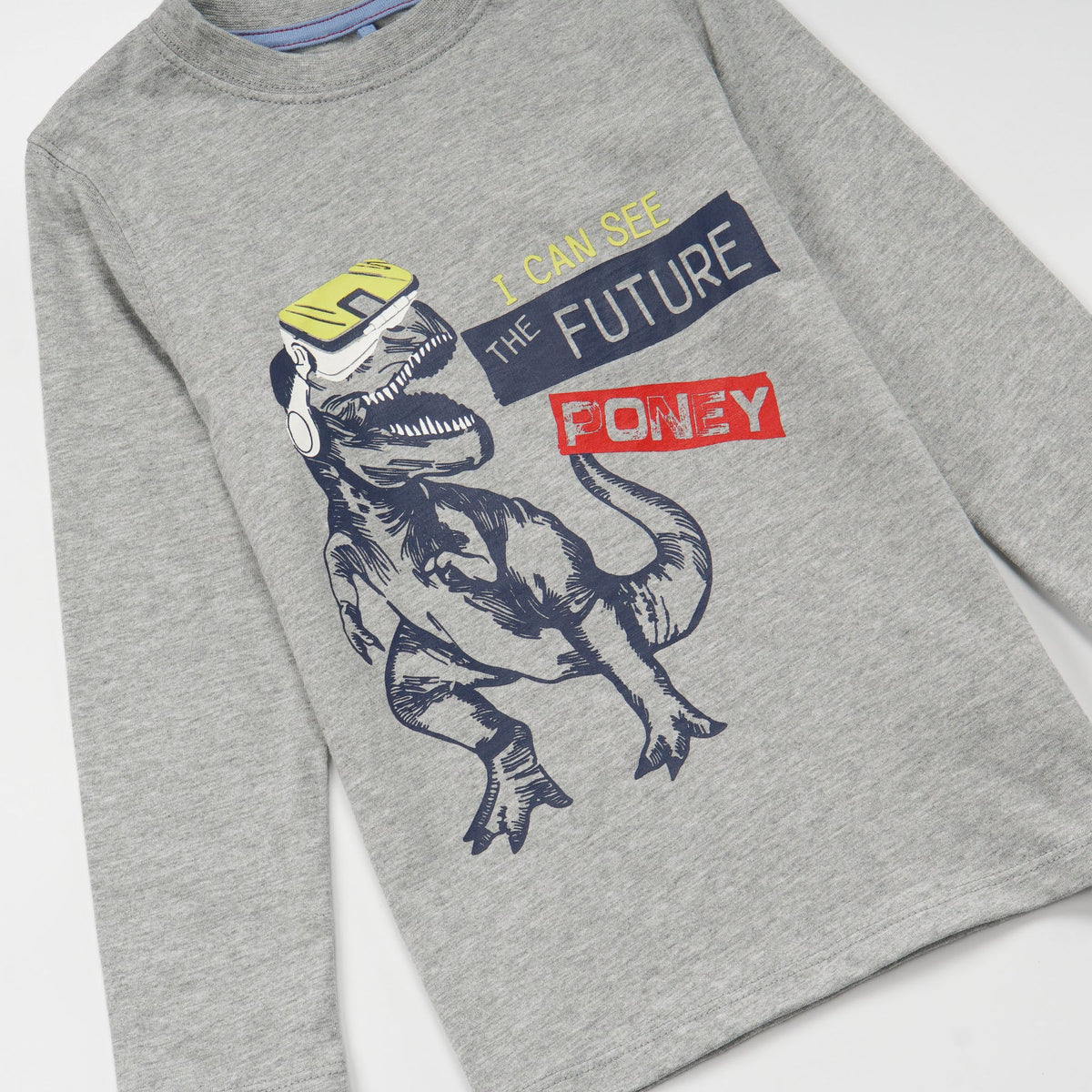 Long Sleeve, Grey Melange Top, Shoulder strap buttons , Cute TRex with Funny Caption.  Edit alt text