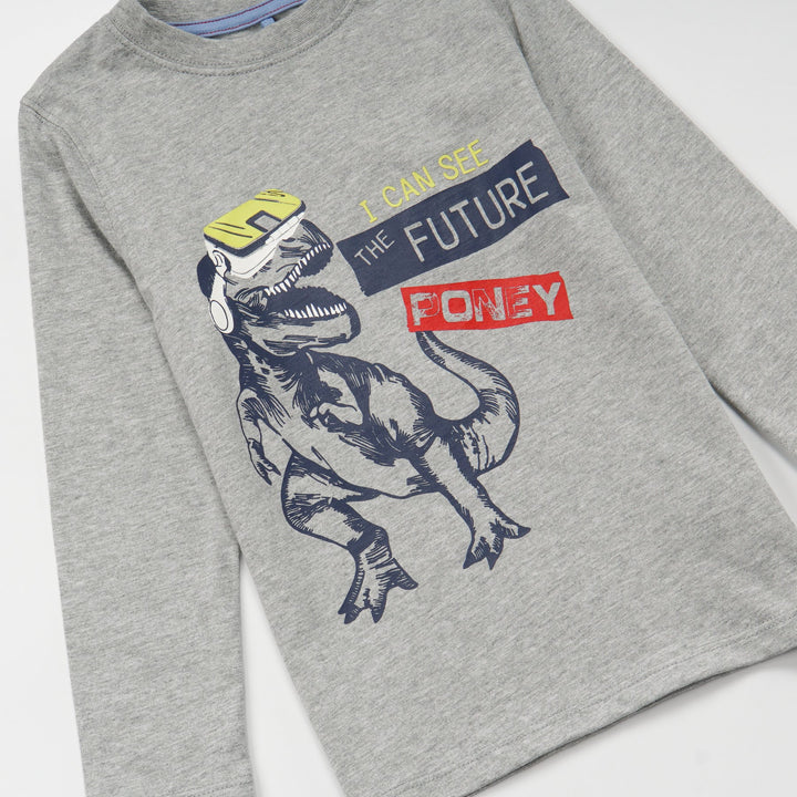 Long Sleeve, Grey Melange Top, Shoulder strap buttons , Cute TRex with Funny Caption.  Edit alt text