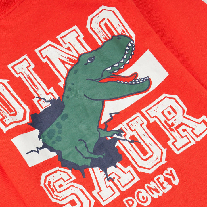 Red Dinosaur printed Top, long sleeves, buttoned shoulder strap.  