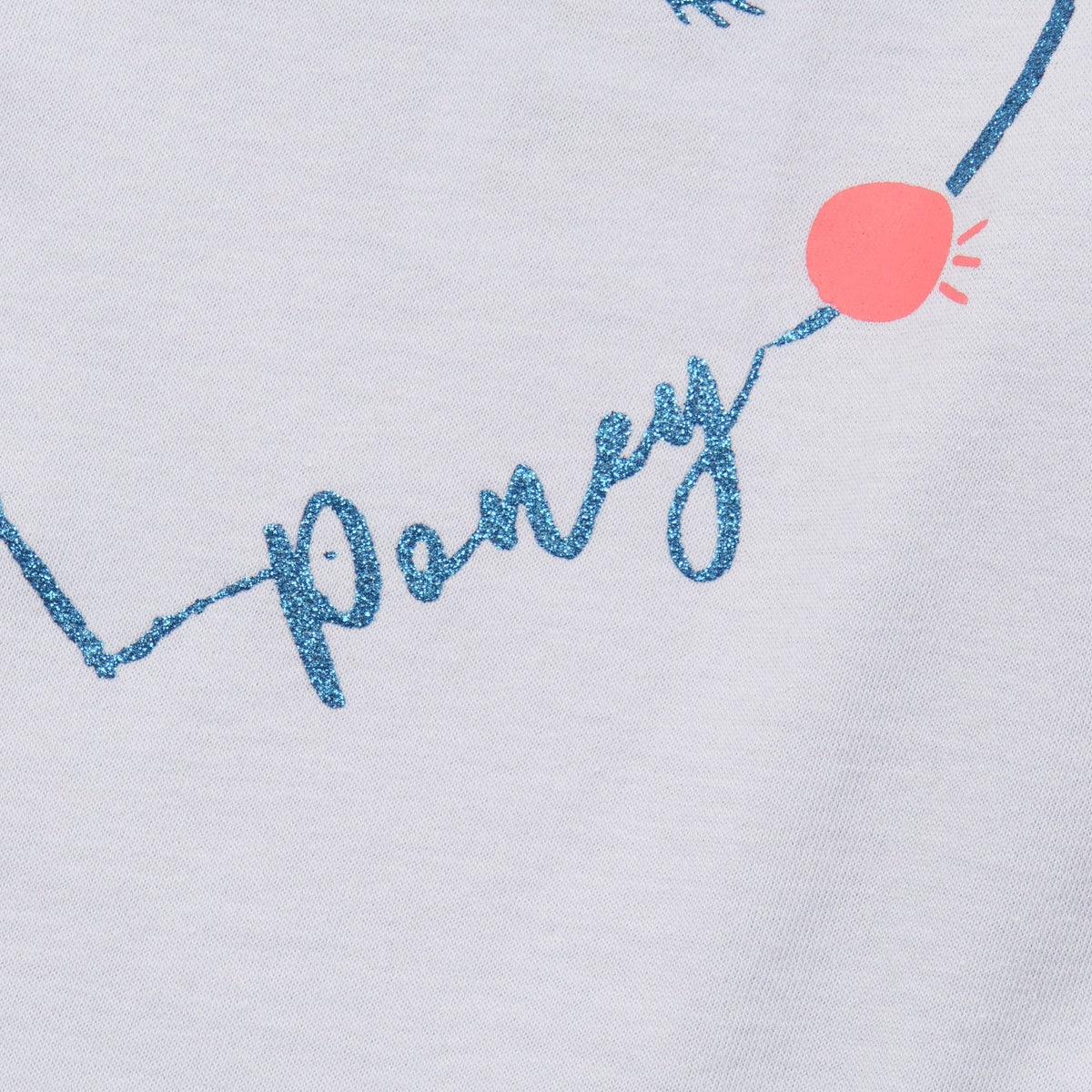 Light Blue ,Long Sleeve t-shirt with a big snoozing heart and poney print, buttoned at the back.
