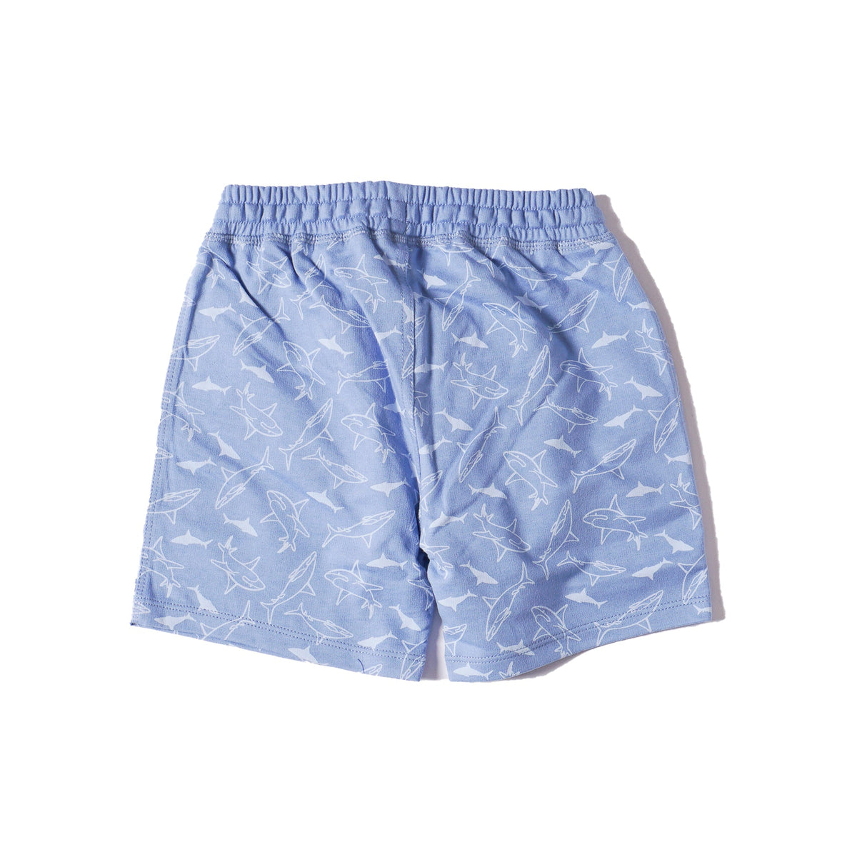 Blue Shorts, Soft Cotton, Easy pull-on, Fully Elasticated waistband with a drawcord, Shark Prints all over.