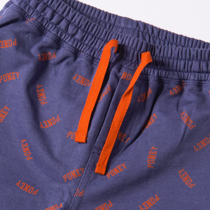Navy Shorts,Easy pull-on Shorts, Fully Elasticated waistband with a drawcord, colourful logo prints all over.