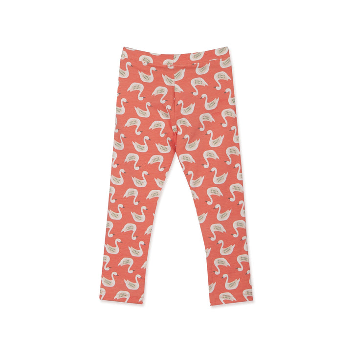 Orange Leggings, Duck design all-over, Full Length with elastic waistband.