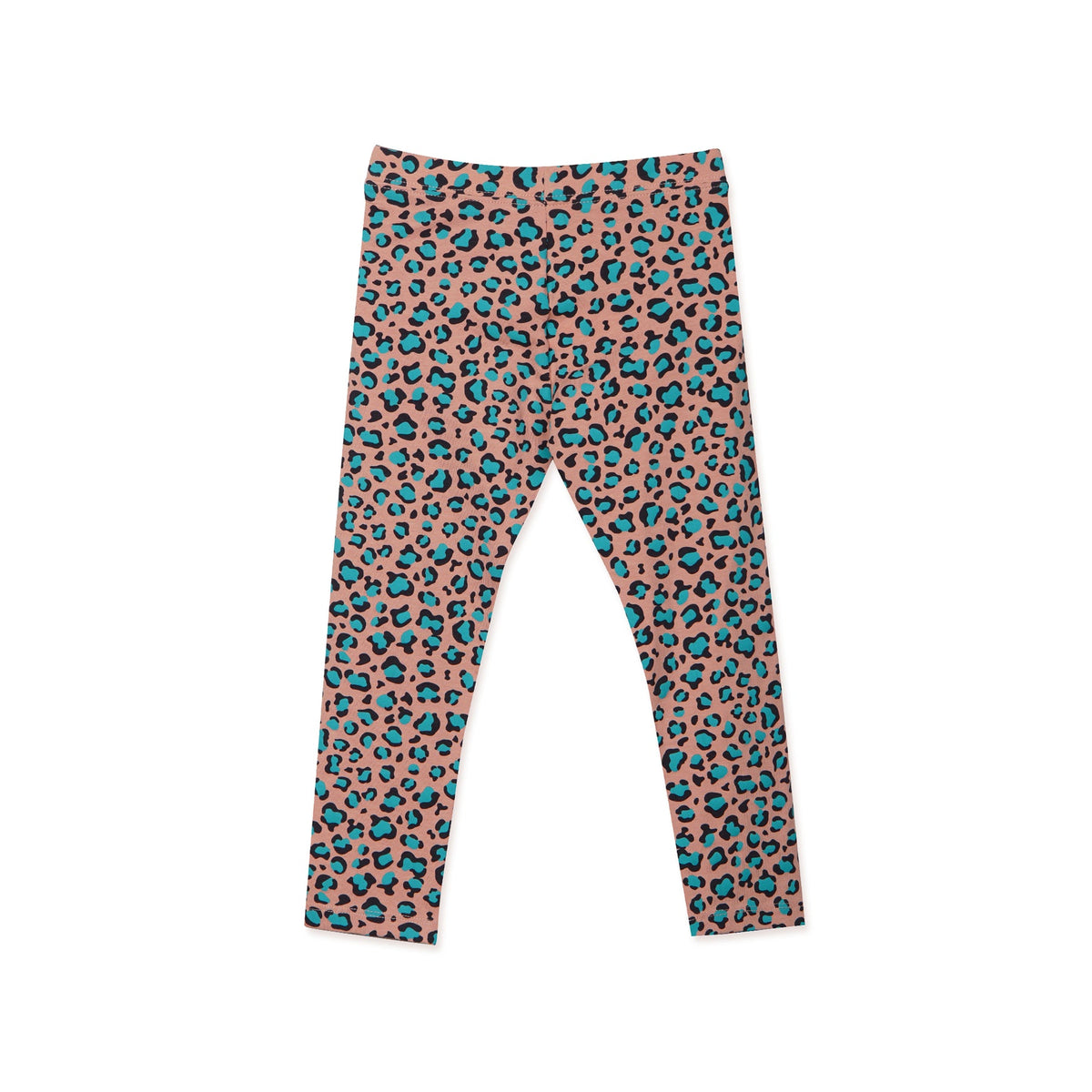 Peach Leggings with sea green Cheetah all over. Elasticated waist and full length. 