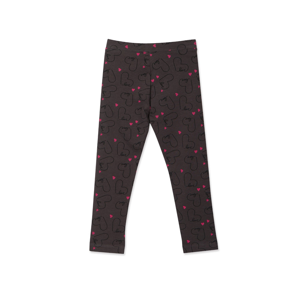 Dark Grey, hearty love and pink hearts design all over, full length leggings, Easy stretch, fully elasticated waist.