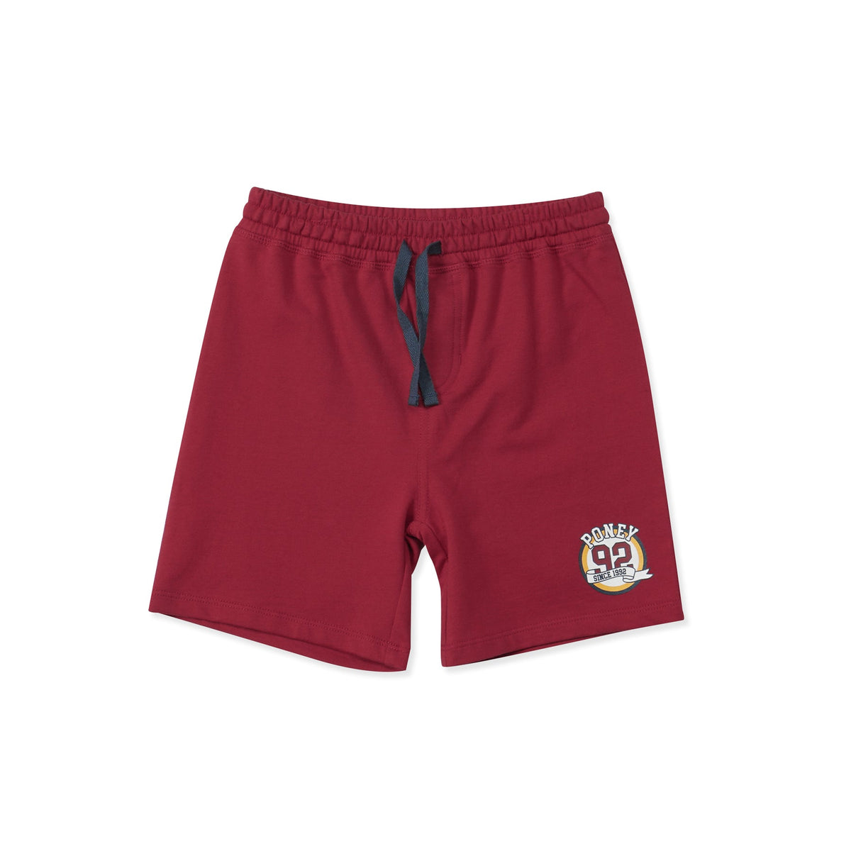 Maroon Color, Above knee length, Number print, Elastic waistband with drawcord, Cotton spandex  