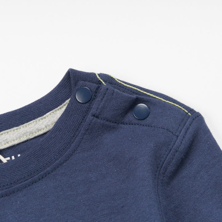 Navy 'Rawrsome Poney' theme, long sleeve top, double buttoned shoulder strap. 