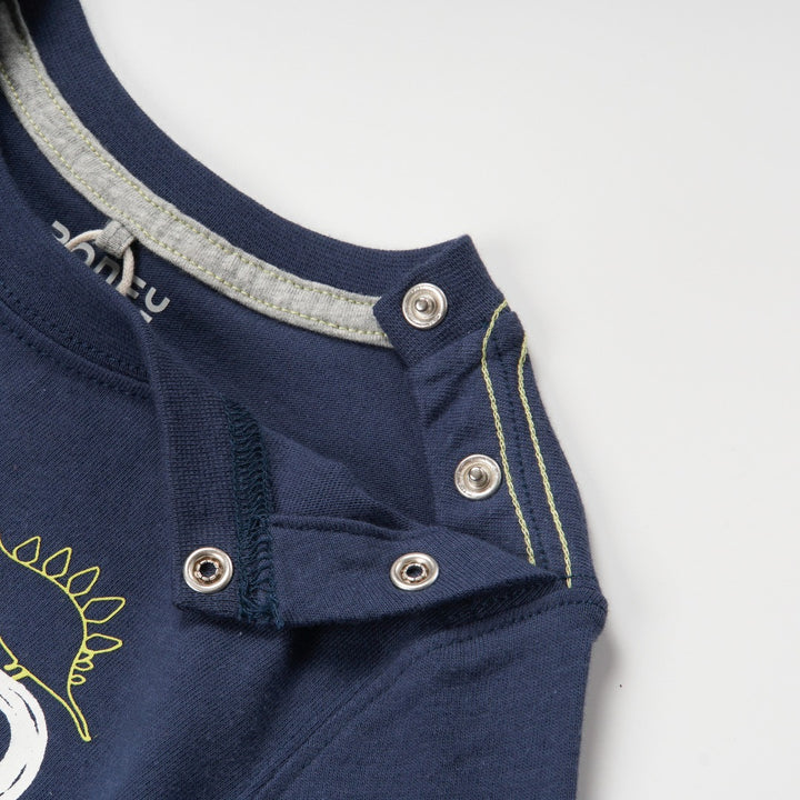 Navy 'Rawrsome Poney' theme, long sleeve top, double buttoned shoulder strap. 