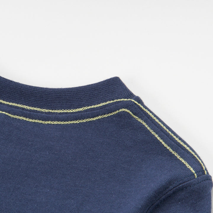 Navy 'Rawrsome Poney' theme, long sleeve top, double buttoned shoulder strap. 