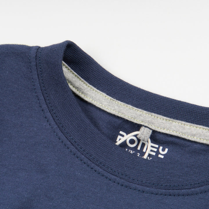 Navy 'Rawrsome Poney' theme, long sleeve top, double buttoned shoulder strap. 