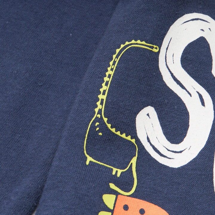 Navy 'Rawrsome Poney' theme, long sleeve top, double buttoned shoulder strap. 
