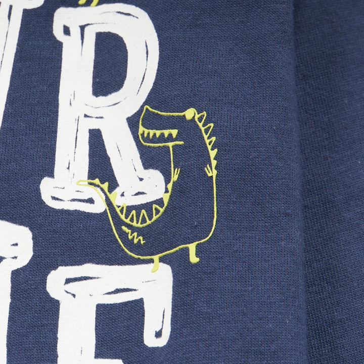 Navy 'Rawrsome Poney' theme, long sleeve top, double buttoned shoulder strap. 