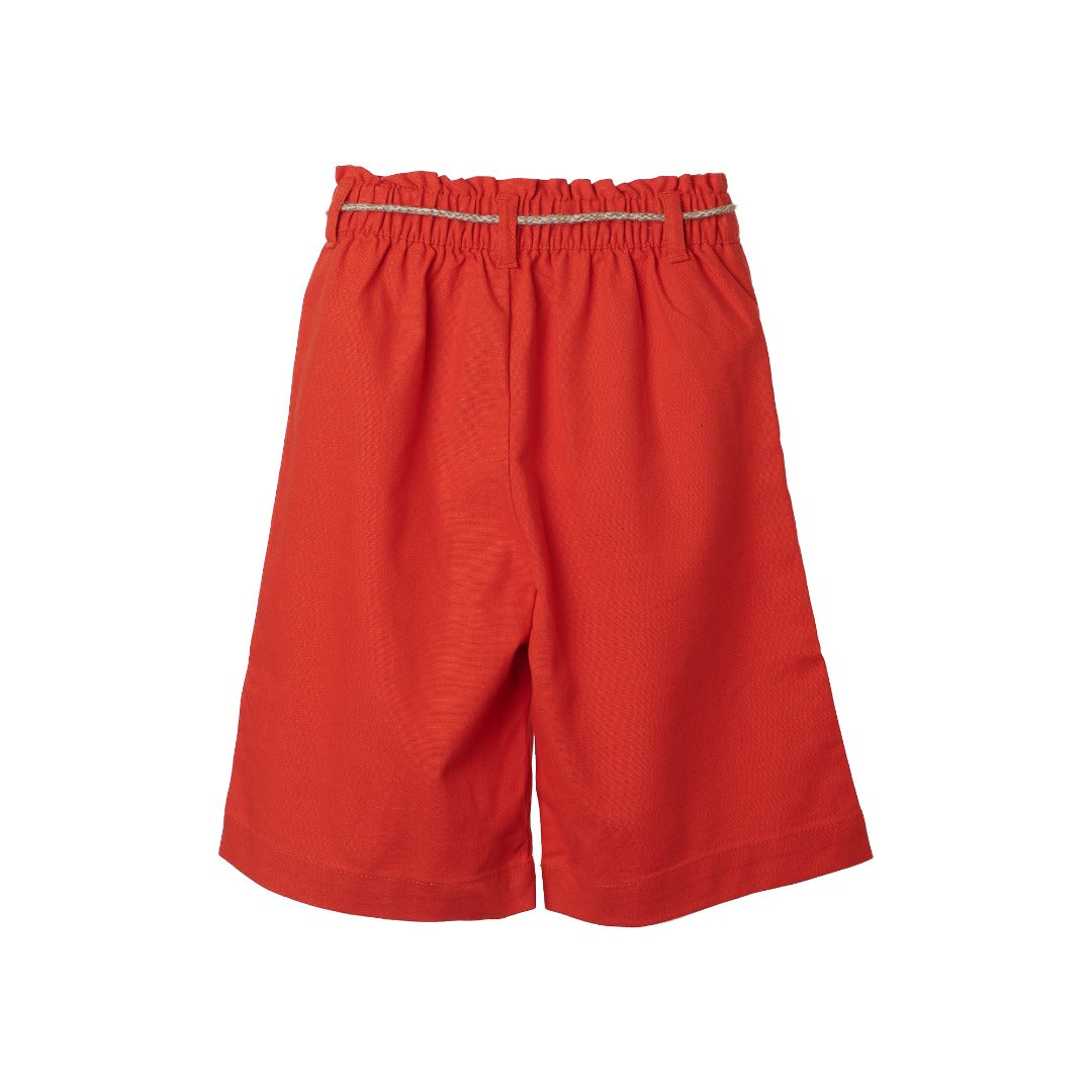 Beautifully cut, red palazzos, elasticated waist band, a delicate khaki waist belt, Two side pockets included. 