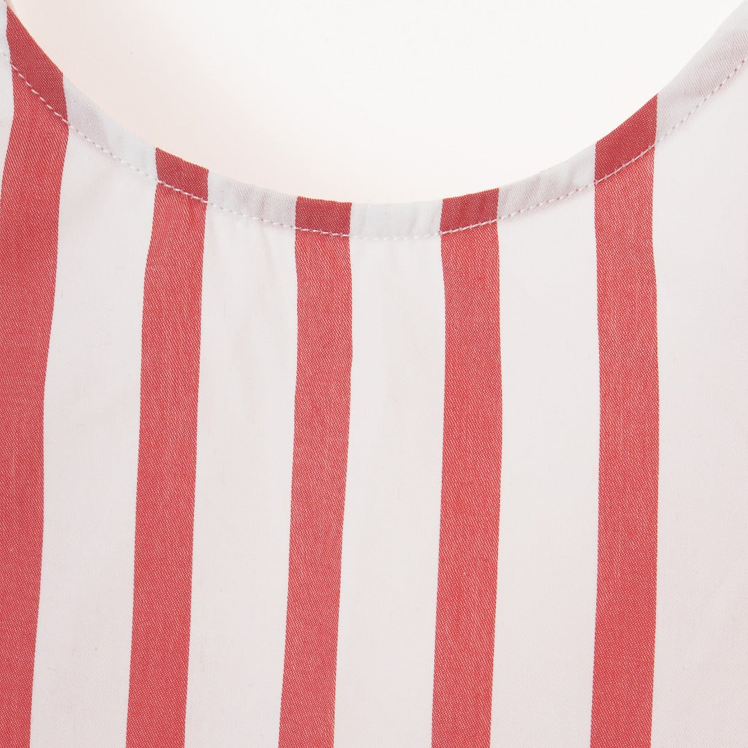 Red striped, sleeveless blouse, with a fancy large bow, zipper on the side.